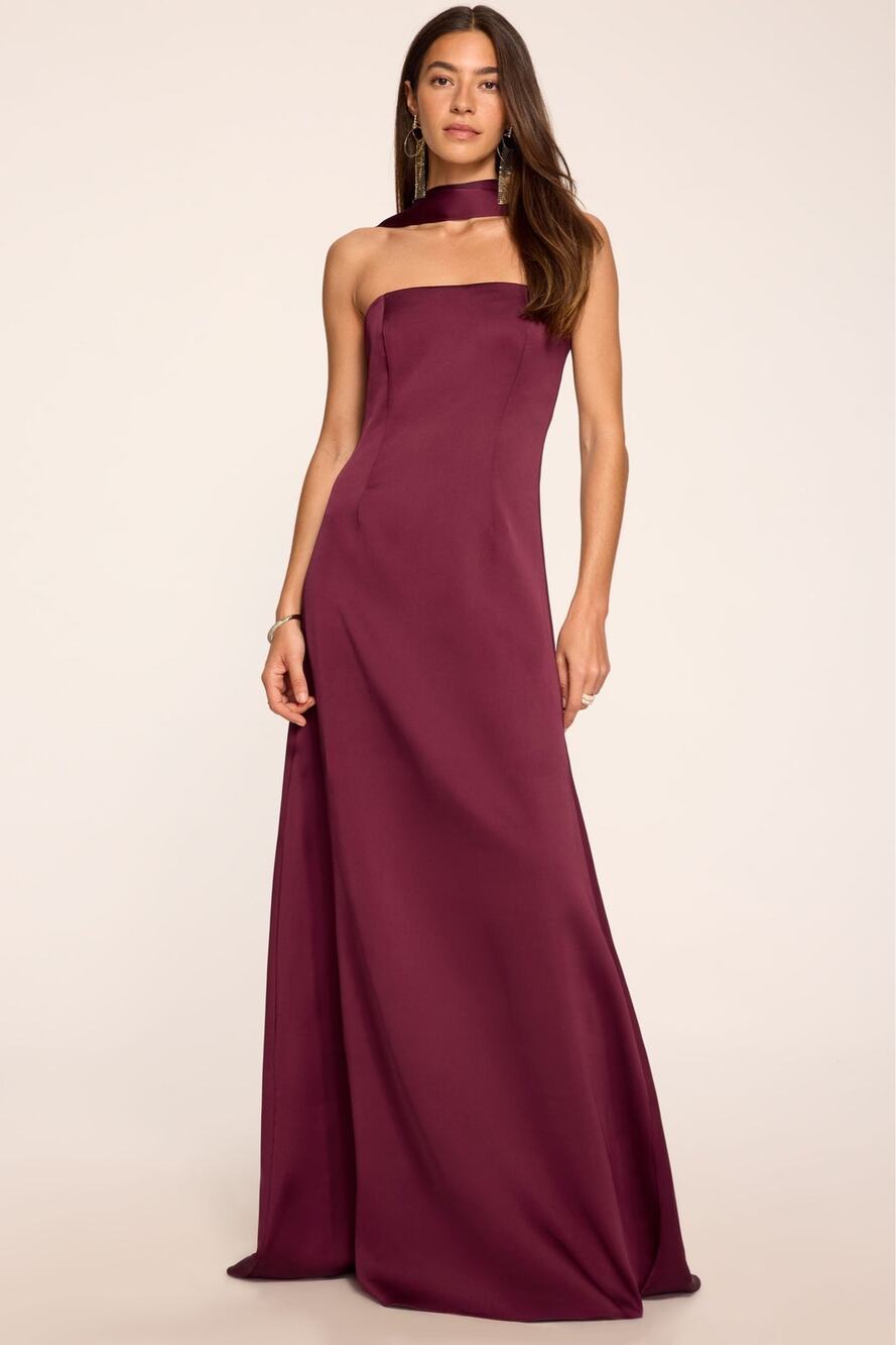 Ramy Brook Karma Scarf Strapless Gown Cranberry Burgundy Size 6 NWT